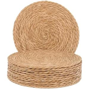 GENMOUS Woven Placemats Set of 12, 12" Round Placemats Natural Water Hyacinth Boho Placemats,Farmhouse Rattan Chargers for Dinner Plates, Rustic Braided Wicker Table Mats for Thanksgiving,Home,Wedding