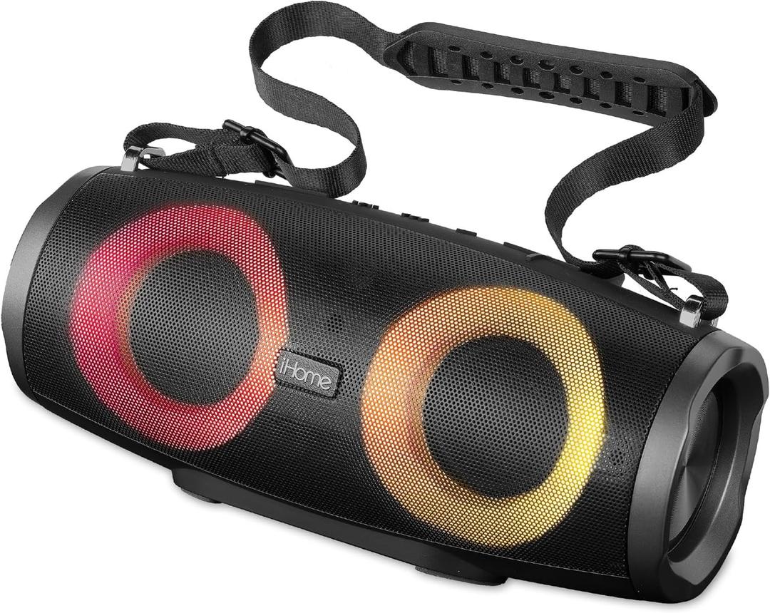 iHome Bluetooth Speaker Boombox with FM Radio and Color Changing Lights, Portable and Rechargeable Wireless Speaker (iBT915B.EXv24)