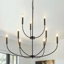 9-Light Black Chandelier for Entryway, Modern Farmhouse Dining Room Light Fixture, Industrial Candle Pendant Light for Foyer Stairway Living Room