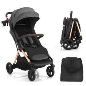 Gromast 2 in 1 Baby Stroller, Portable Travel Newborn Toddler Stroller with Cup Holder & UPF 50+ Canopy, One-Hand Automatic Folding - Gray