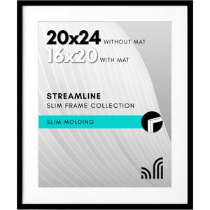 Americanflat 20x24 Picture Frame with Polished Plexiglass - Use as 16x20 Frame with Mat or Display 20x24 Photo Without Mat - Streamline Collection - Thin Border Picture Frames for Wall - Black