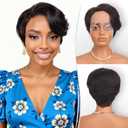 RUWISS Short Human Hair Wigs for Black Women Pixie Cut Wave Lace Front Human Hair Wig with Side Part Bangs for Women, Natural Hairline 100% Real Human Hair Wigs Short Bob Wig Daily Wear, Natural Black