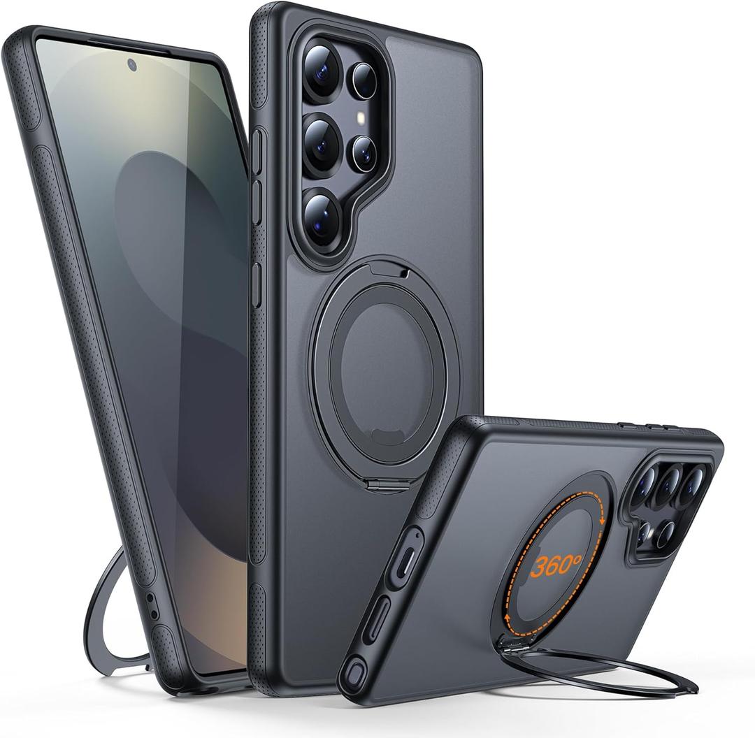 Magnetic for Samsung Galaxy S25 Ultra Case with Stand [Compatible with MagSafe] [360 Rotatable Ring Holder Kickstand] [Military Grade Protection] Shockproof Phone Case for S25 Ultra, Black