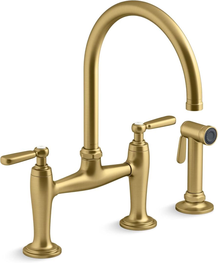 Kohler K28356-2MB Edalyn by Studio McGee 1.5 GPM Widespread Bridge Kitchen Faucet - Includes Side Spray Vibrant Brushed Moderne Brass