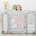 Sweeby Foldable Baby Playpen, Baby Gate Playpens for Babies and Toddlers 71x59 Extra Large Play Yard with Door Fence with Mat and Indoor Play Pen,Light Grey