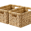 Rectangular Water Hyacinth Basket with Handles, 2 Pack 