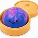 Blue-Pink Tie Dye Dumpling Squishies Toys with Food Steamer,Colorful Squeeze Dough Fidget Sensory Stress Balls,Stretchy Hand Desk Toys for Stress Relief Squishies Dumpling Gifts