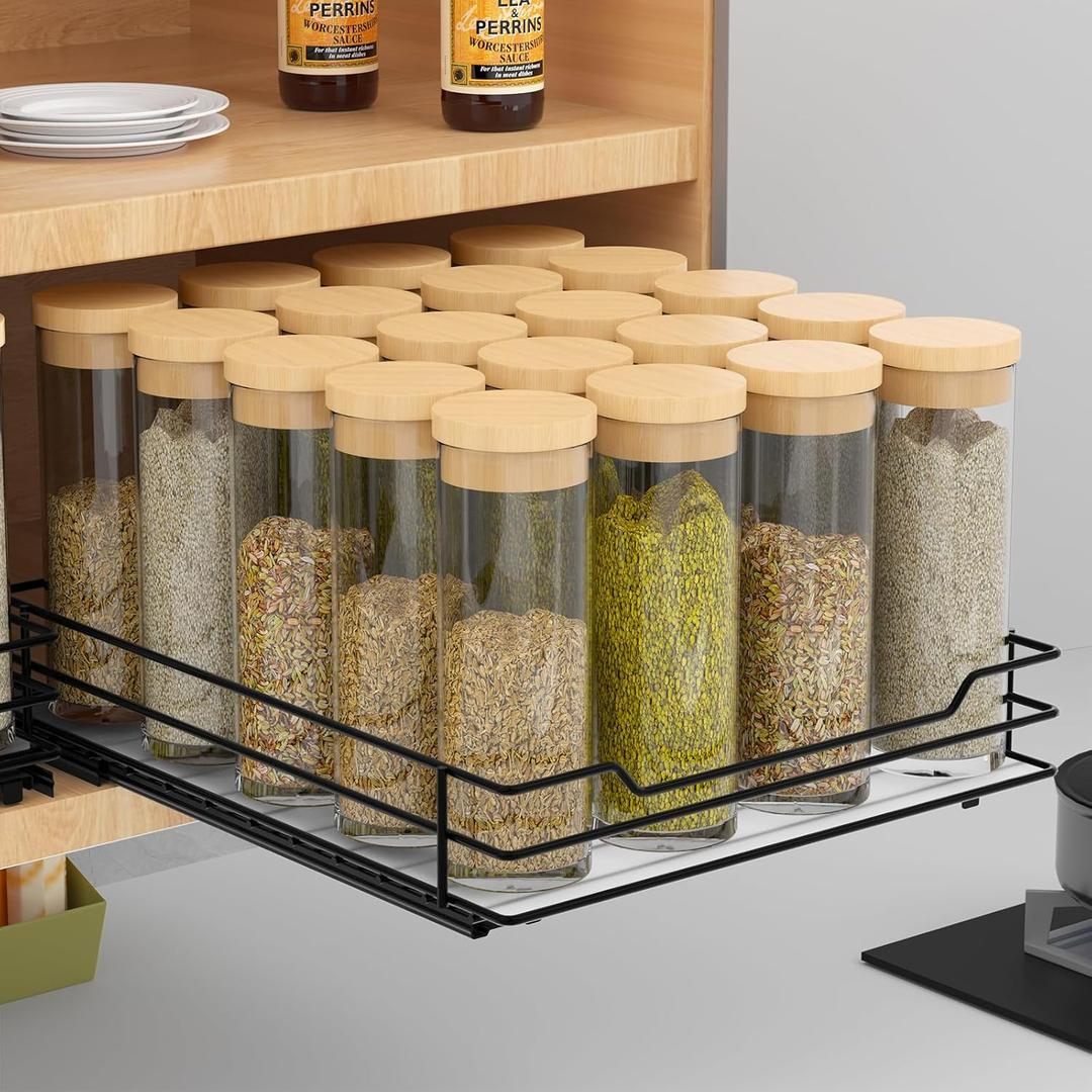 BOIVSHI Pull Out Spice Rack Organizer for Cabinet, Heavy Duty Slide Out Spice Rack Organizer for Kitchen Cabinets and Pantry, Fits Spices, Sauces, Canned Food (8.5''Wx10.5''Dx2.5''H)