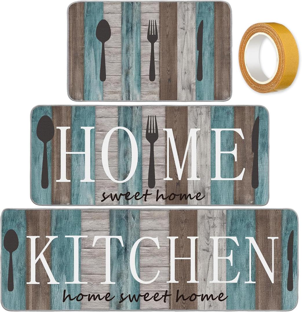 Bencailor 3 Pieces Kitchen Rugs Set Non Slip Washable Kitchen Mats Farmhouse Welcome Door Mat Floor Rugs Absorbent for Home Laundry Living Room and Hallway,3 Sizes (Sweet Home)