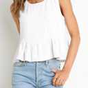 IDEALSANXUN Womens Ruffle Linen Tank Tops Spring Summer Beach Cute Sleeveless Shirts Vest Top (White, M)