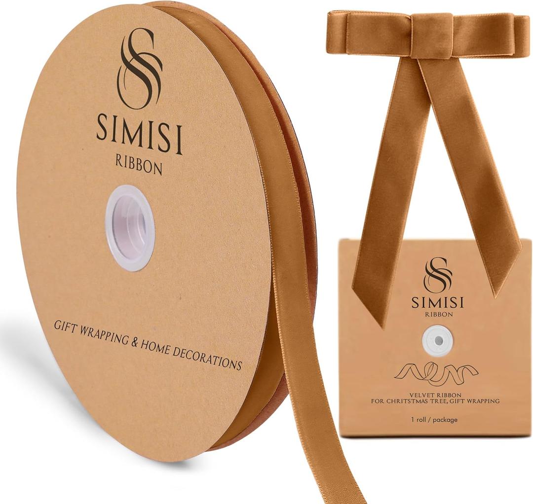 Copper Velvet Ribbon 5/8'' 25 Yards for Christmas Tree, Gift Wrapping, Flower Bouquet, Wreath Decorations, Bow Making