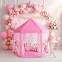 wilwolfer Princess Castle Play Tent for Girls Large Kids Play Tents Hexagon Playhouse with Star Lights Toys for Children Indoor Games (Pink)