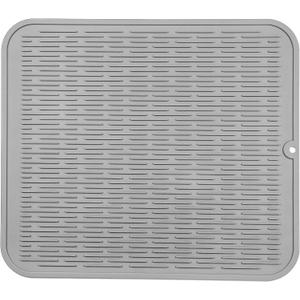 Silicone Dish Drying Mat for Multiple Usage,Easy clean,Eco-friendly,Heat-resistant Silicone Mat for Kitchen Counter or Sink,Refrigerator or Drawer Liner Grey 2XL 24 inches x 18 inches (Gray)