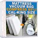 Mattress Vacuum Bag for Moving, Vacuum Seal Mattress Bag for Memory Foam or Inner Spring Mattresses, Compression and Storage for Returns, Leakproof Valve and Double Zip Seal (Cal-King) (Clear)