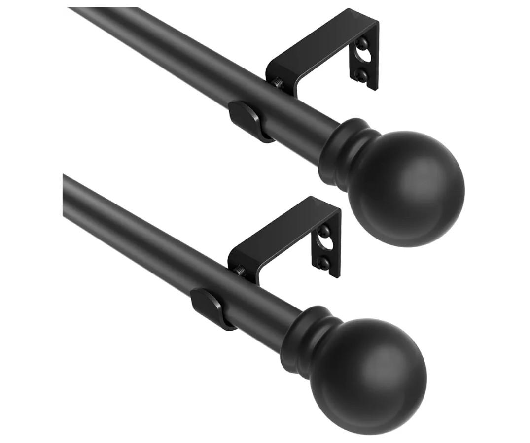 Black Curtain Rods 2 Packs for Windows 36"- 48", Decorative Drapery Rod Adjustable, 5/8 inch Small Curtain Rod for Bedroom, Living Room, Kitchen and Outdoors