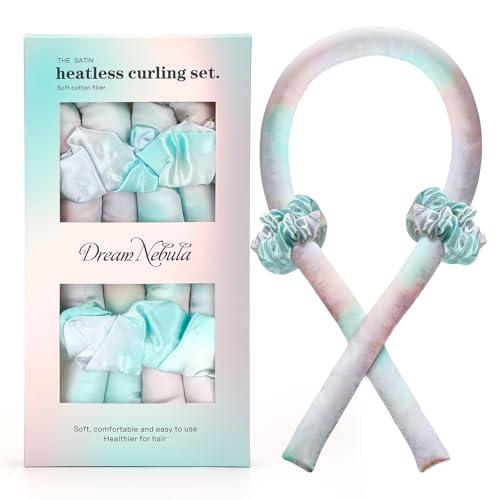 Heatless Hair Curler, Satin No Heat Hair Curlers to Sleep in, Super Soft Heatless Rollers Overnight Heatless Curling Set with Scrunchies for All Hair Types (Dream Nebula)Pack of 2