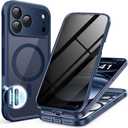 BERFY for iPhone 17 Pro Max Case, Compatible with MagSafe, Built-in Privacy Screen Protector and Camera Protection, Anti-Spy Full Body Shockproof Clear Phone Case for 17 Pro Max 6.9", Deep Blue