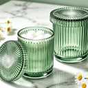 2 Pack Glass Qtip Holder Dispenser Set - Bathroom Organizer for Cotton Swabs, Balls, Pads, Floss Picks - Clear Apothecary Jars for Vanity, Makeup Storage, Bathroom Accessories Decor (Green)