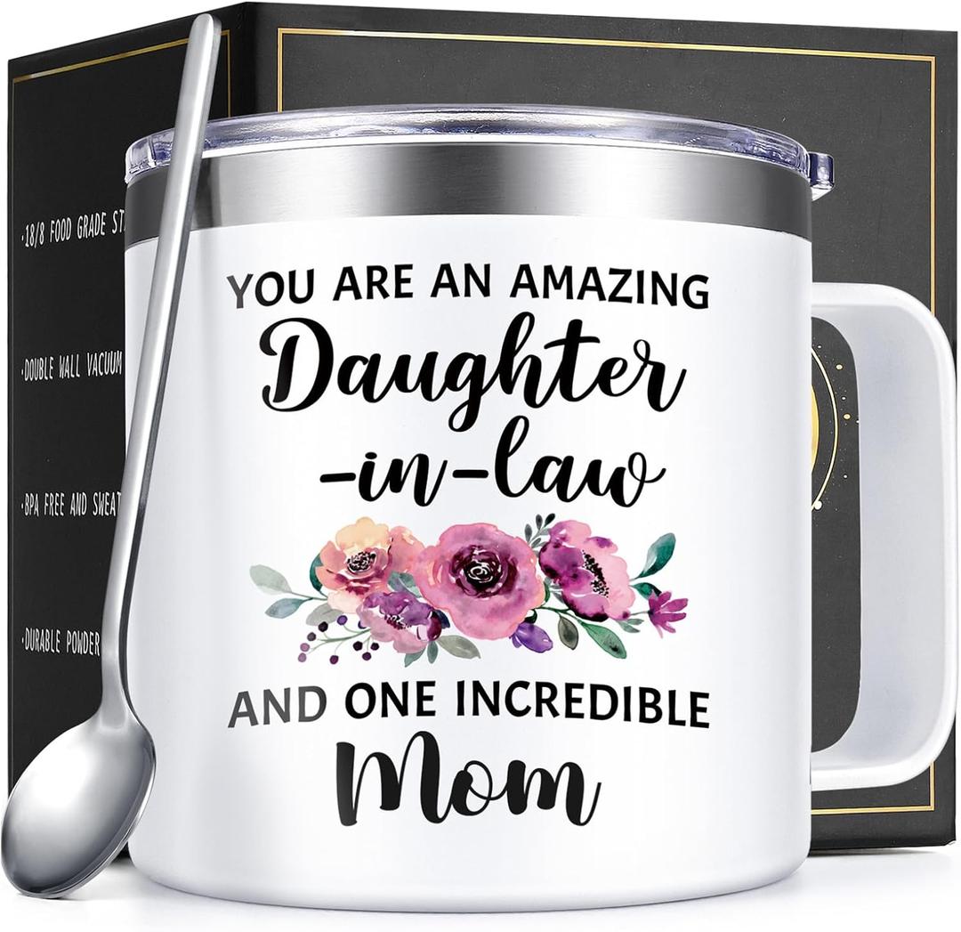 Lifecapido Daughter in Law Gifts from Mother in Law, 14oz Insulated Coffee Mug, Birthday Christmas Mothers Day Gifts for Daughter in Law, Cream