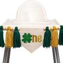 Lucky One High Chair Banner - St Patricks Day Birthday Highchair Banner, Clover Shamrock Tassel Banner for First Birthday Decoration, Party, Anniversary, Cake Smash, Photo Prop...