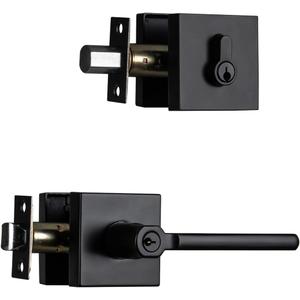 NCL Elegant Entry Door Lever with Single Cylinder Deadbolt, Keyed Alike Heavy Duty Combination Set, Matte Black Exterior Door Lock Set for Front Door (1)