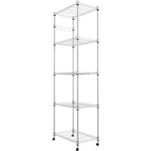 Homdox 5 Tier Steel Wire Shelving Unit on Wheels,Chrome Shelves for Garage Kitchen Living Room,Heavy Duty Shelving Rack, 23.2 x 13.8 x 72 inch (L x W x H)