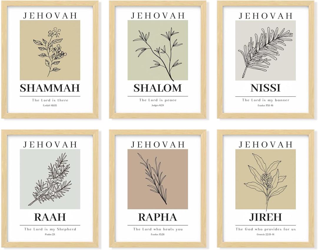 97 Decor Hebrew Names of God Poster - Minimalist Christian Wall Art Decor, Scripture Art Prints, Bible Verse Posters, Jehovah Jireh Rapha Shalom Shammah Raah Nissi Christian Artwork (8x10 UNFRAMED) (Christian Bible)