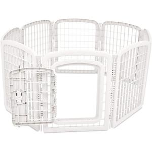 Amazon Basics 8-Panel Octagonal Plastic Pet Pen Fence Enclosure With Gate, 59 x 58 x 28 Inches, White