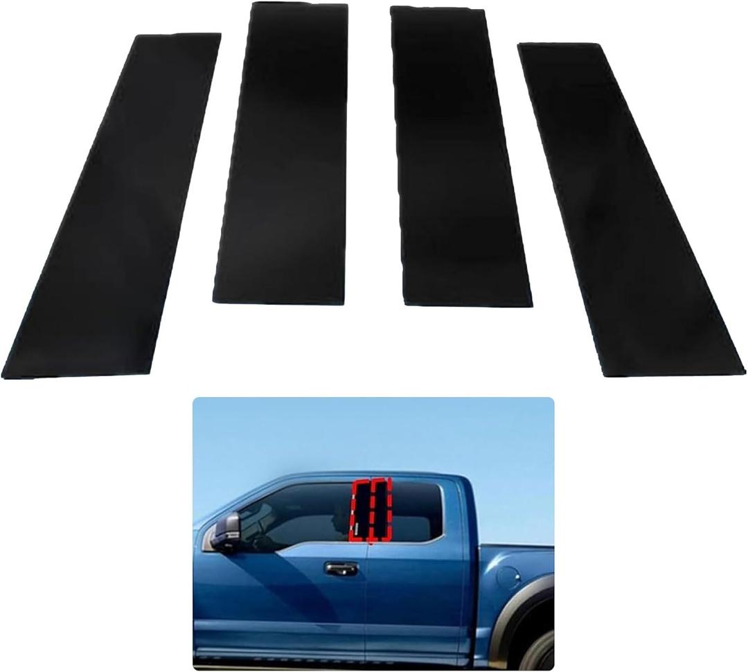 XQSMWF 4PCS Pillar Post Door Trim Set Glossy Black Compatible with Ford F150 Super Crew Fit for Lincoln Mark LT 2004-2014 Sticker Door Post Molded Cover Set, Cab Pillar Posts Door Cover Trim