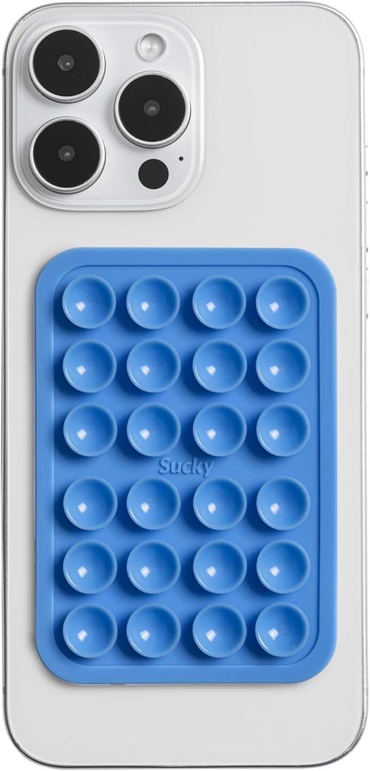 SUCKY Silicone Suction Phone Case Adhesive Mount - Anti-Slip Holder, Hands-Free Fidget Toy, Phone Accessory for iPhone and Android - Blue (Single Sided)