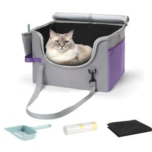 pidipiti Portable Leakproof Tall-Side cat Litter Box,with Zipped lid,Collapsible for car Travel and Hotel, for 1 Medium cat