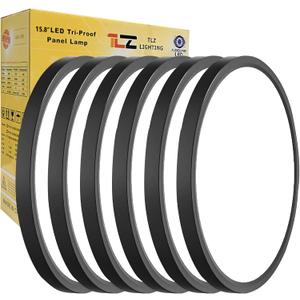 15.8 Inch 6PK LED Flush Mount Ceiling Light, 32W, 3480LM, 3000K/4000K/6000K CCT Selectable, Black Ultra-Slim Low Profile Round Flat Panel Light for Bedroom, Kitchen, Hallway