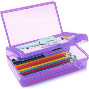 1 Pack Double Layer Hard Pencil Cases, Plastic Translucent Pencil Box with Snap-Tight Lid for Pens, Pencils, School, Stylish Office Supplies Storage Organizer Box, Medium-sized (Light Purple) 1 Pack Double Layer Hard Pencil Cases, Plastic Translucent Pencil Box with Snap-Tight Lid for Pens, Pencils, School, Stylish Office Supplies Storage Organizer Box, Medium-sized (Light Purple)