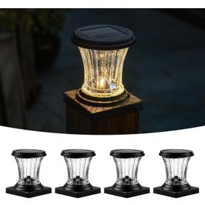 Glass Solar Post Cap Lights Outdoor Waterproof, 3000K LED Solar Fence Post Lights with Modular Design, Auto On/Off for Deck, Patio, Garden, 4x4 Vinyl/Wood Posts, Warm White (4 Pack)