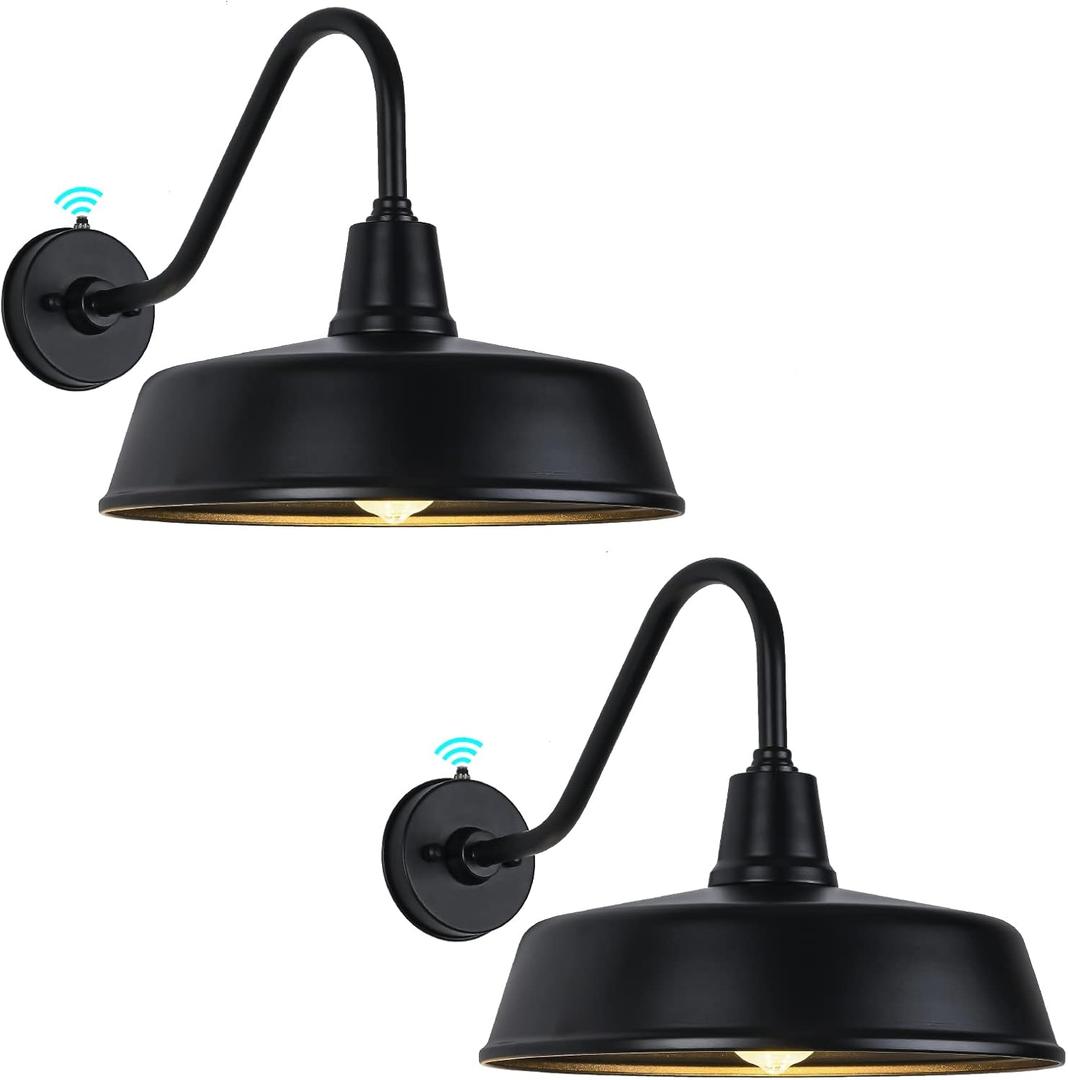 Outdoor Gooseneck Barn Light - Exterior Fixture Sconce Wall Light for Farmhouse, Dusk to Dawn Sensor Front Door Porch Garage Patio Lighting (15 inch2 PCS)