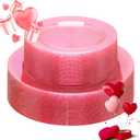 50PCS Pink Plastic Plates - Heavy Duty Pink Disposable Plates - Include 25PCS 10.25inch Dinner & 25PCS 7.5 inch Dessert/Salad Plates - Ideal for Valentine's Day, Birthday, Wedding, Bridal Shower