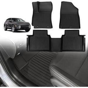 Muslogy All Weather Floor Mats Liner Compatible with Hyundai Kona 2024 2025 Mats TPE All Weather Floor Liners Heavy Duty Rubber Anti-Slip 1st & 2nd Row Set (Not Fit EV)