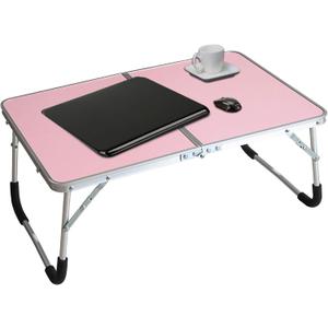 Foldable Laptop Table, Bed Desk, Breakfast Serving Bed Tray, Portable Mini Picnic Table & Ultra Lightweight, Folds in Half with Inner Storage Space (Pink)
