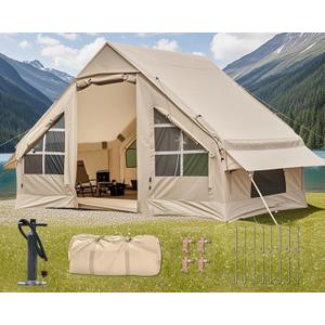 Inflatable Camping Tent with Pump, 4-6 Person Glamping Tents Sun Shelter, Easy Setup Waterproof Outdoor Oxford Tents, Self-Supporting Structure Inflatable House Tent