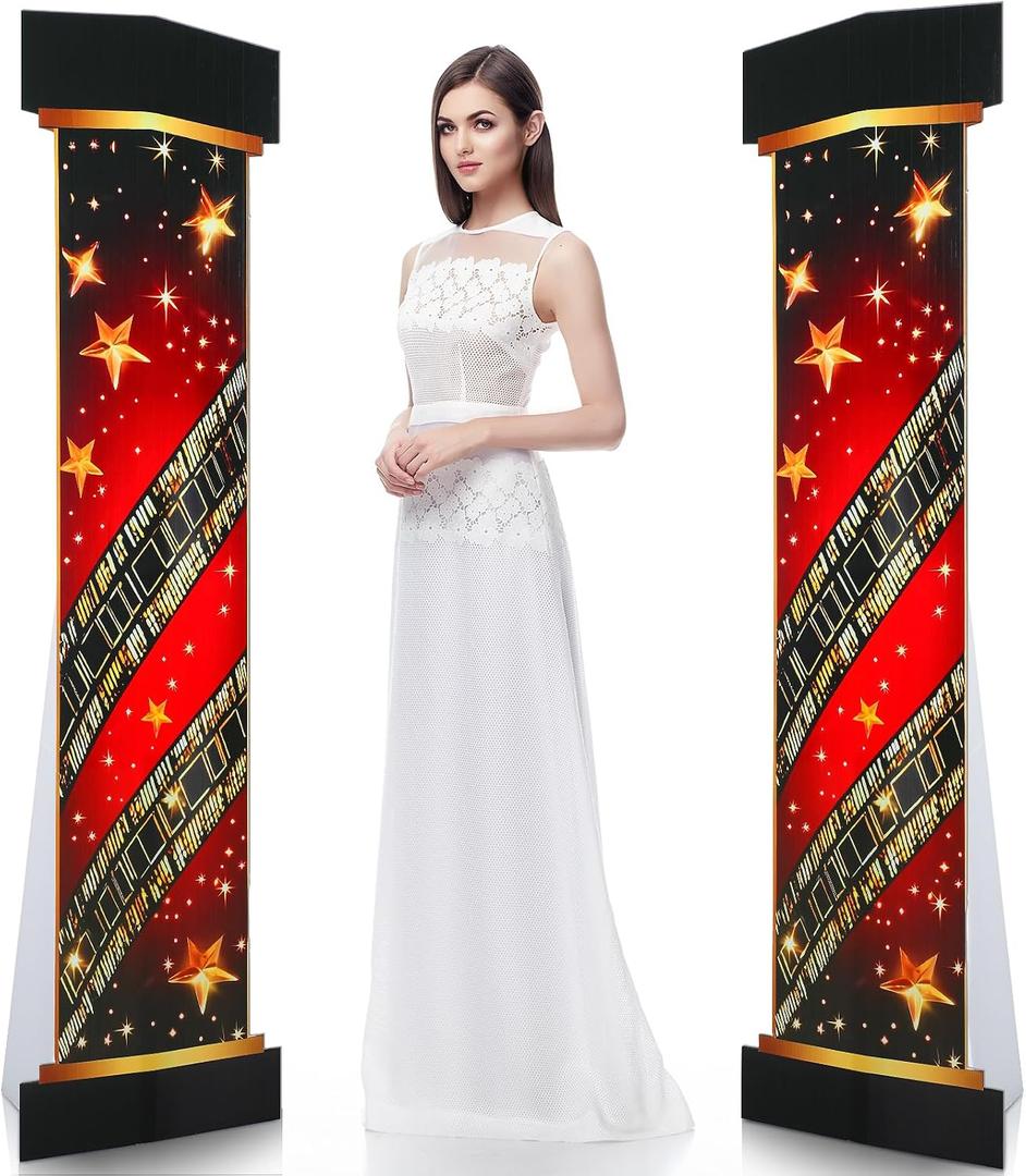 2 Pcs 5.8 ft Movie Award Night Red Carpet Column Decorations Prom Stand up Cardboard Cutout Life Size Award Red Carpet Theme Party Decoration Backdrop Photo Props Standup for Movie Awards Party Supply