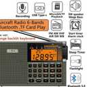 Multiband Shortwave Radio AIR/VHF/AM/FM/SW/Weather Bands Transistor with TF Card/Flashlight,Key Backlight, Digital Record, Alarm Clock Powered by AA and Lithium Battery(Green)