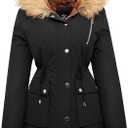 FARVALUE Womens Water-repellent Winter Coat Thicken Puffer Jacket Warm FLeece Lined Parka with Fur Hood (Large, Black)