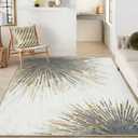 Lahome Modern Rugs for Living Room 5x7 Rug - Machine Washable Rugs Throw Soft Bedroom Area Rug Ultra-Thin Non-Slip Dining Room Rug, Abstract Print Carpet Rug for Office Kitchen (Gold/Gray, 5'x7')