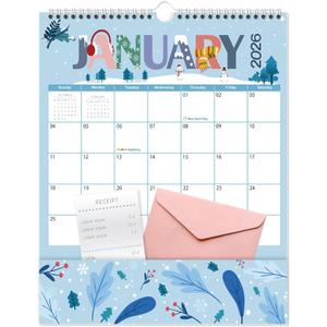 GuassLee Pocket Wall Calendar 2025, 14"x11" Monthly Wall Calendar with Pockets From Jul. 2025 to Jun. 2026, 12-Month Aesthetic Hanging Wall Planner for Home Office School Organizing (Blue)
