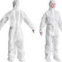 AMZ Medical Supply Disposable Coveralls, White SMS 60 GSM, XXX-large, Pack of 5, Hooded Full Body Suit with Boots, Elastic Wrists, Lightweight Unisex Work Jumpsuit