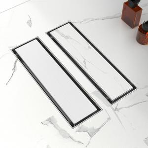 12-Inch Linear Shower Drain with Tile Insert Grate, SUS 304 Stainless Steel Linear Drain, Brushed Nickel Long Rectangle Shower Floor Drain with Leveling Feet, Hair Strainer, Fits Bathroom