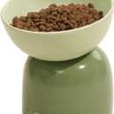Elevated Ceramic Cat Food Bowl - 5.5" Wide Dish for Whikser Friendly, 6.6" Height for Easy Feeding, Lead & Cadmium Free, Durable Raised Cat Food Bowls, Green
