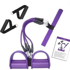 Pedal Resistance Band, 4-Tube Elastic Pull Rope, Sit-up Equipment, Yoga Strap Bodybuilding Expander, Exercise Bands, Fitness Equipment for Abdomen, Waist, Arm, Leg Stretching Slimming Training