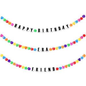 ShinyRelief 74 Pcs DIY Giant Friendship Bracelet Birthday Banner in My Birthday Era Banner Famous Singer Customizable Garland Decor Foam Circles Ball Plastic Balls DIY Supplies(Rainbow Color)