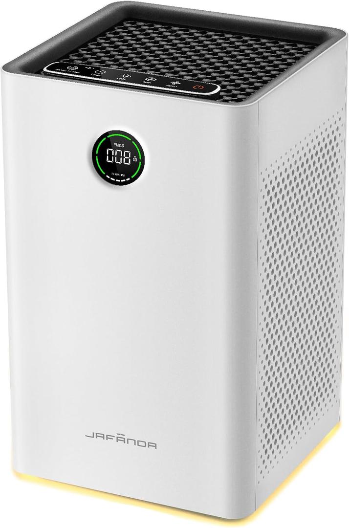 Jafnda Air Purifiers for Home Large Room Up To 1190ft, True HEPA 13 Filter, Activated Carbon Remove 99.97% Dust Smoke Odor Pollen Pets Hair Dander Allergies, Quiet Sleep Mode 23dB, Night Light